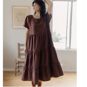 Tradlands Chalet Tiered Dress in Earth Brown Size Extra Large NWT